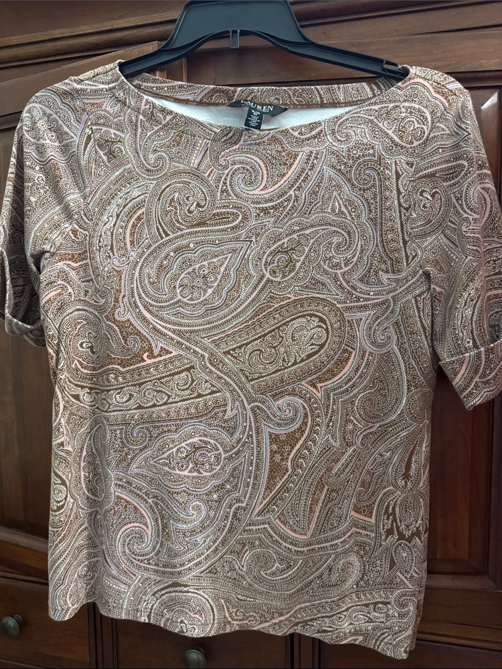 Lauren Ralph Lauren Brown Paisley Short Sleeve Top